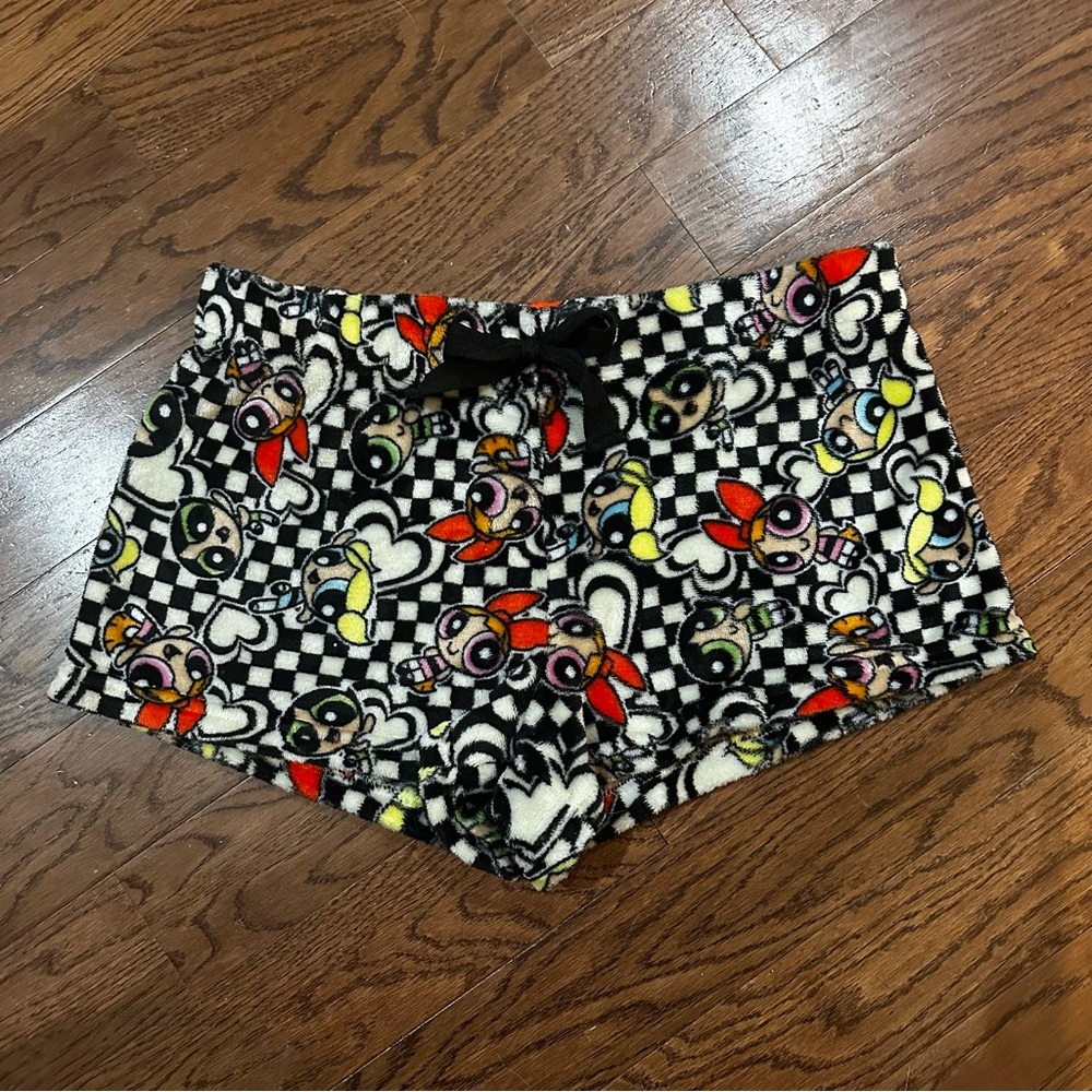 Powerpuff Girls Plush Sleep Shorts with Checkered Pattern & Characters size Med